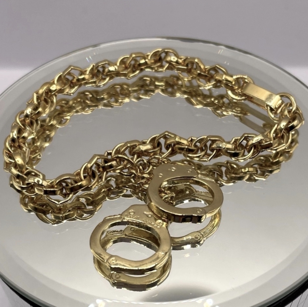 Unique Evc Love Cuffs Gold Tone Chain Bracelet by Alice Jewelry Co. Signed